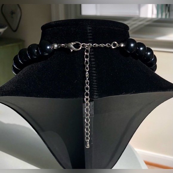 Classic Black Bead Necklace with Rhinestone Charm - Picture 5 of 7